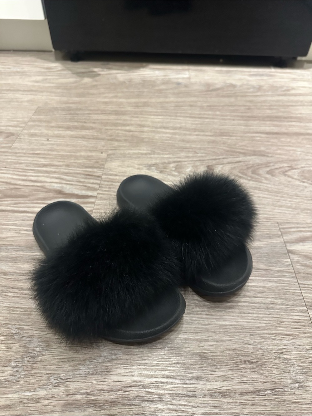 Black Faux Fur Slide Sandals